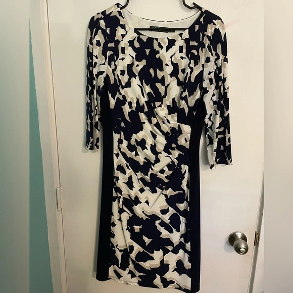 Lauren by Ralph Lauren Womens Dress Sz‎ 10 3/4 sleeve Colorblock sides Rouched - Picture 1 of 4